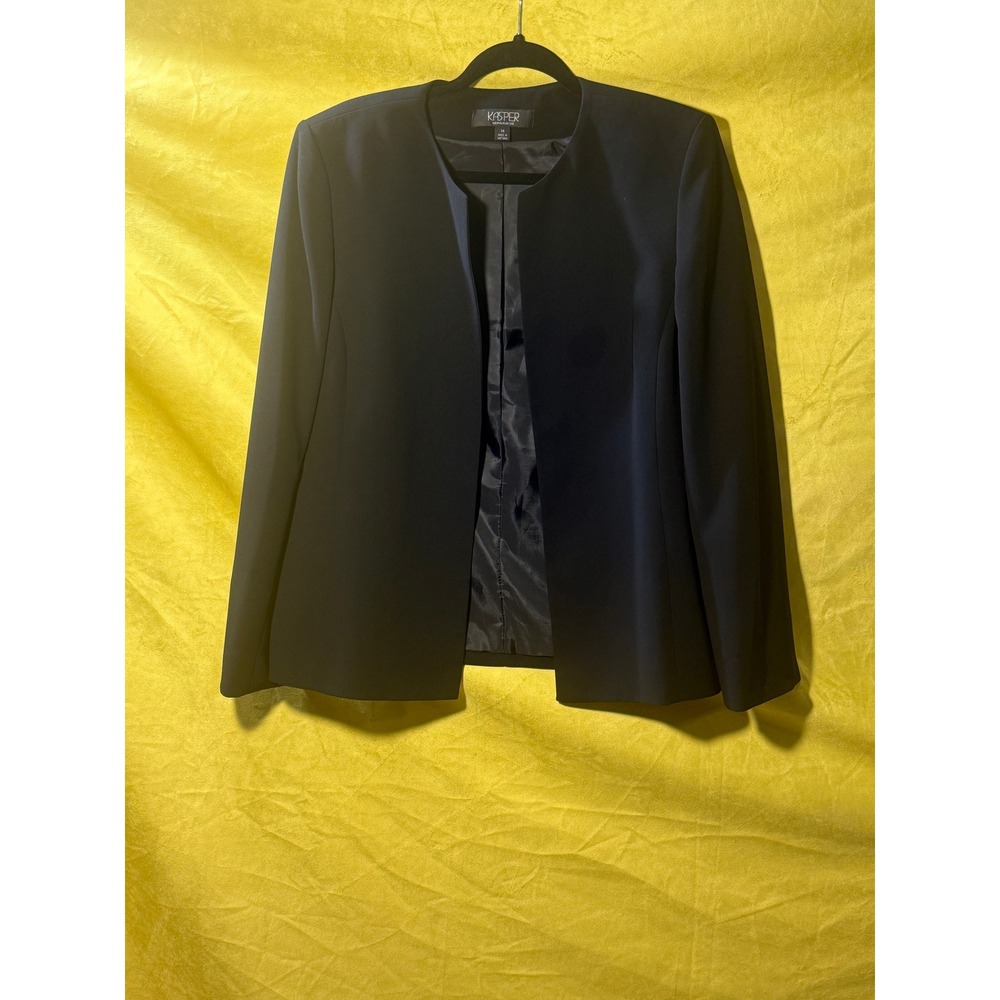 Kasper Separates Womens Black Collarless Open Front Blazer Jacket Size 14